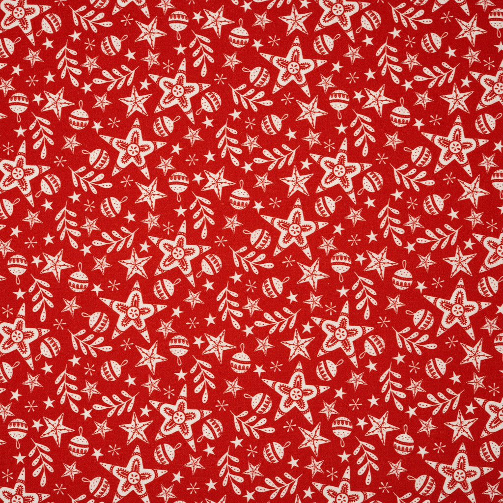 Bio Baumwolle Webware Christmas Village Stars And Balls Red