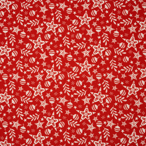 Bio Baumwolle Webware Christmas Village Stars And Balls Red