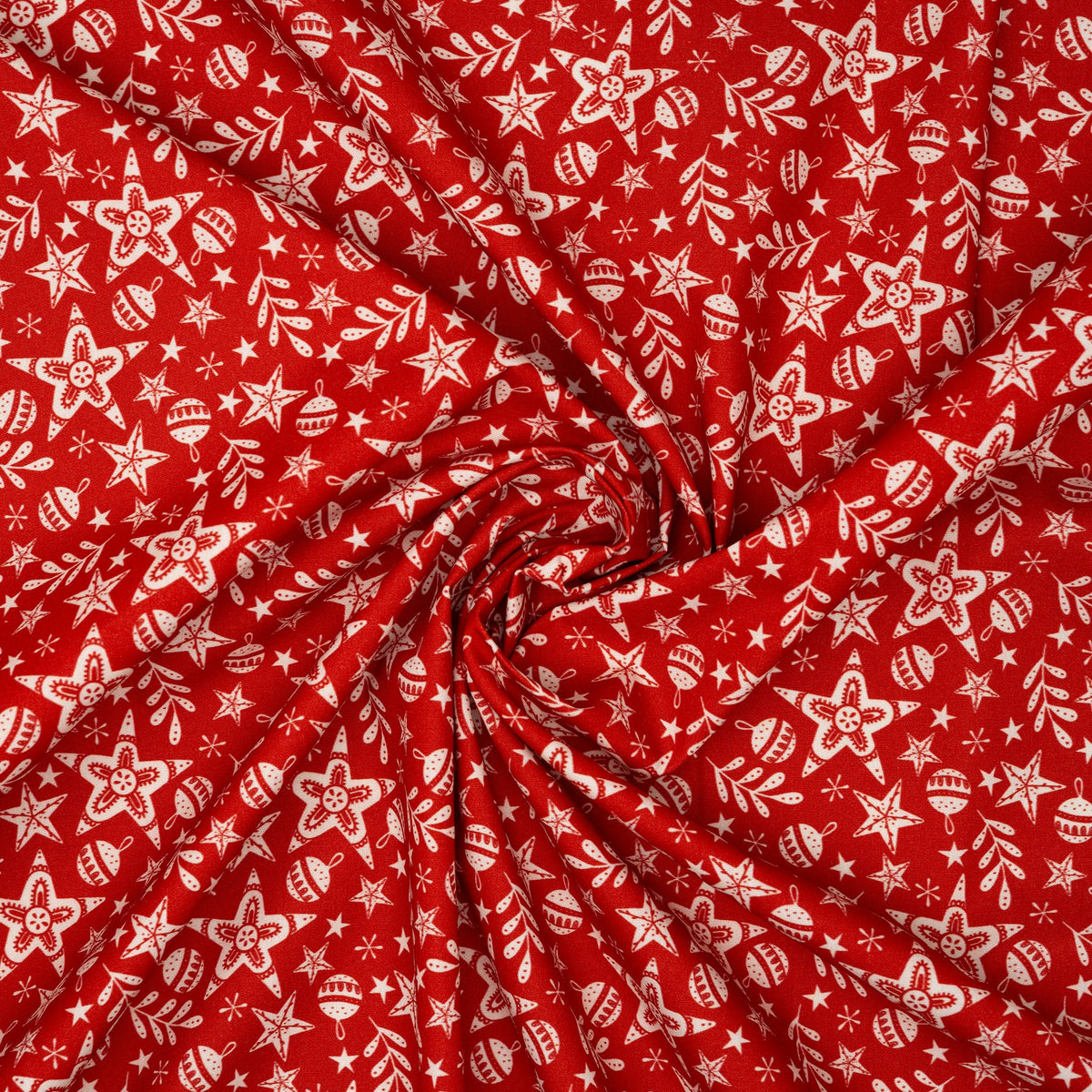 Bio Baumwolle Webware Christmas Village Stars And Balls Red | Stoffwerk