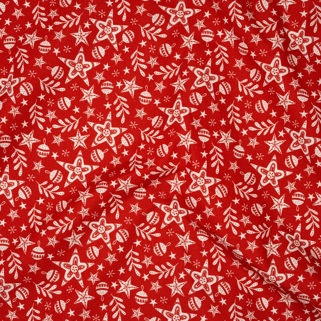 Bio Baumwolle Webware Christmas Village Stars And Balls Red | Stoffwerk
