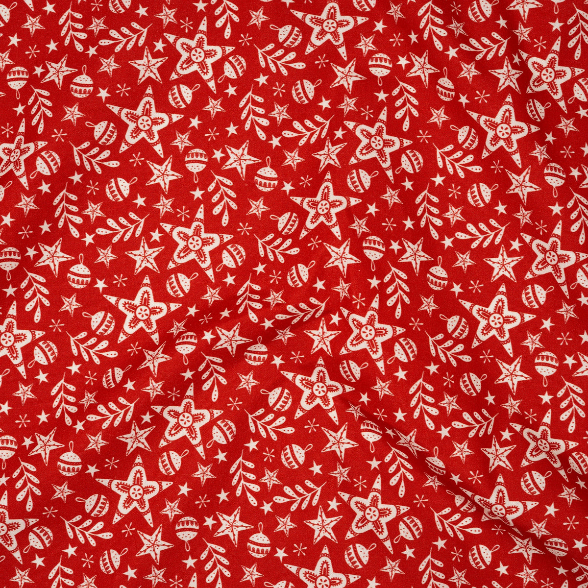 Bio Baumwolle Webware Christmas Village Stars And Balls Red | Stoffwerk