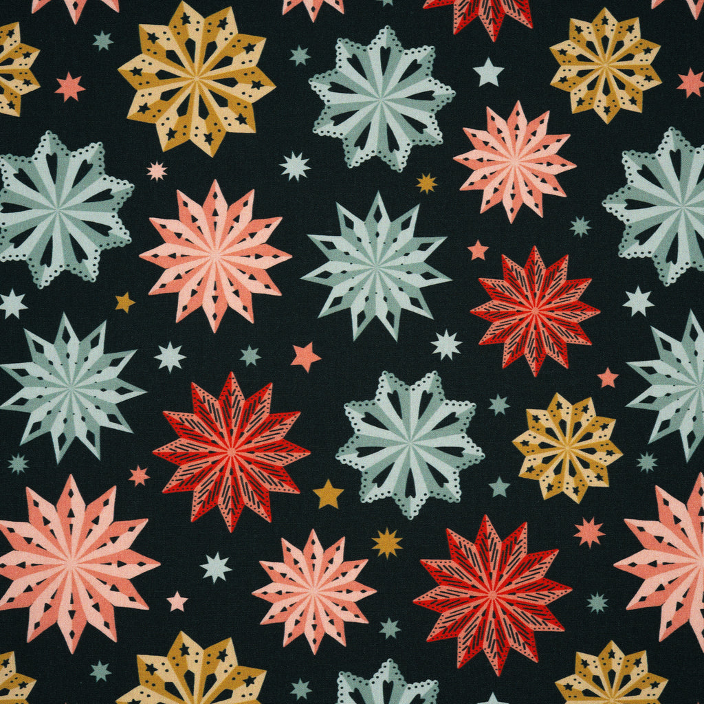 Bio Baumwolle Webware Papiersterne Bunt Dunkel