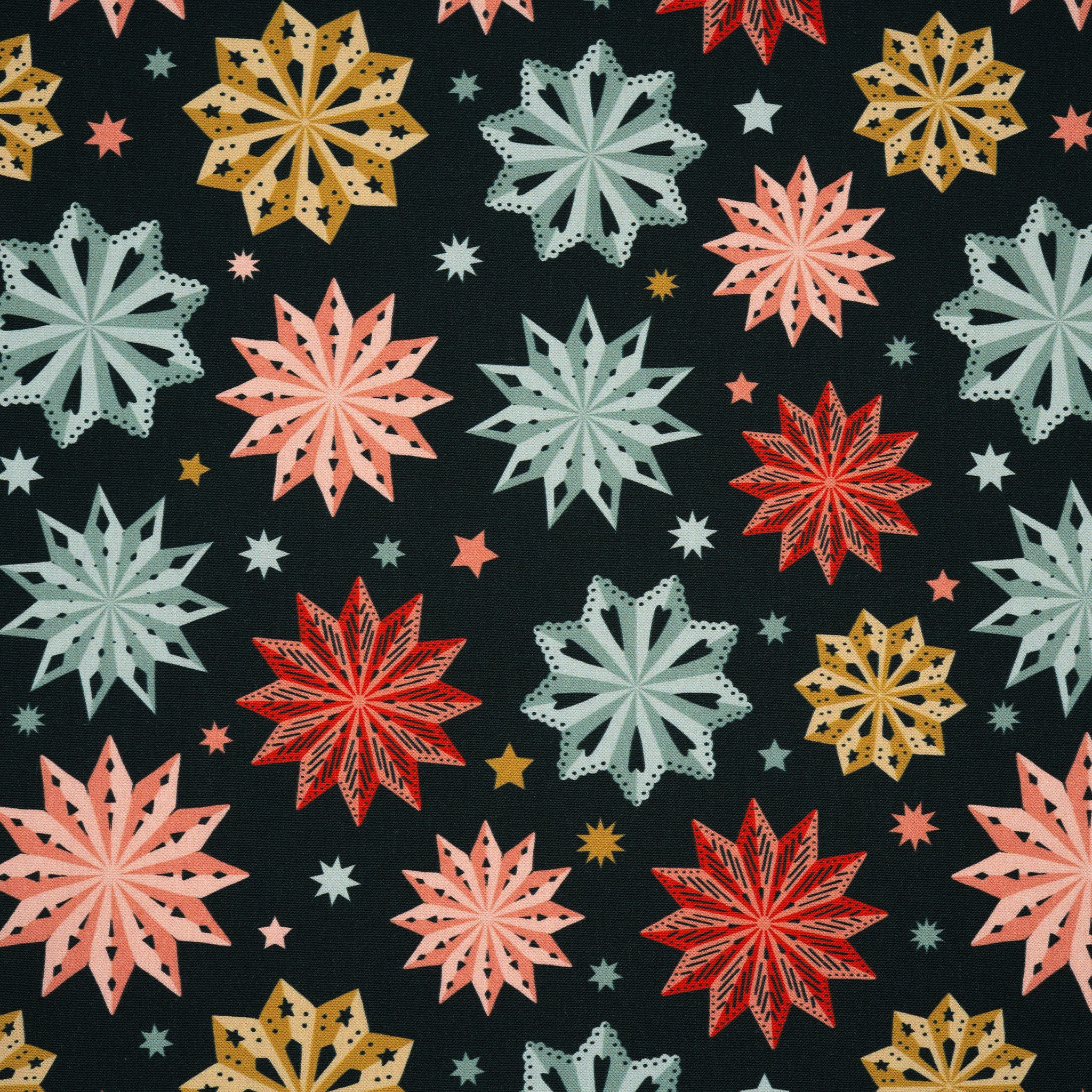 Bio Baumwolle Webware Papiersterne Bunt Dunkel