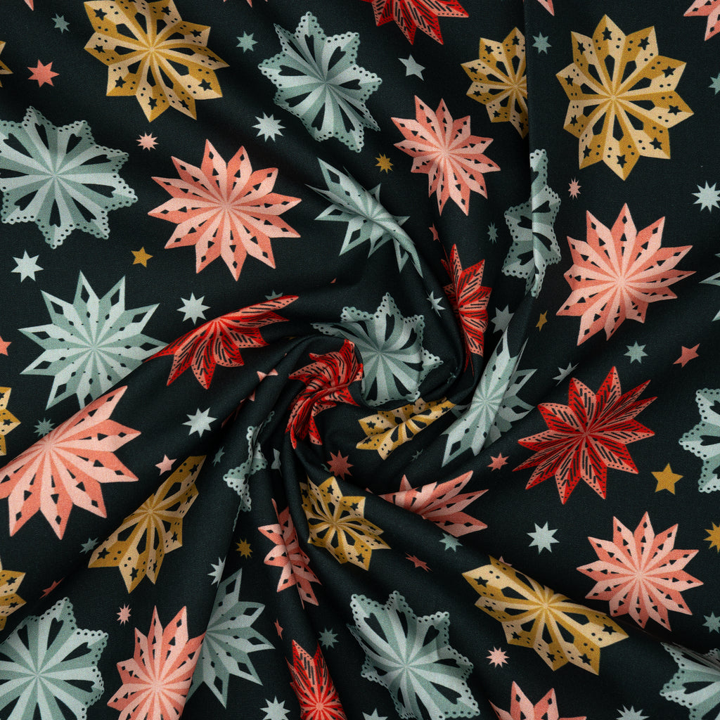 Bio Baumwolle Webware Papiersterne Bunt Dunkel