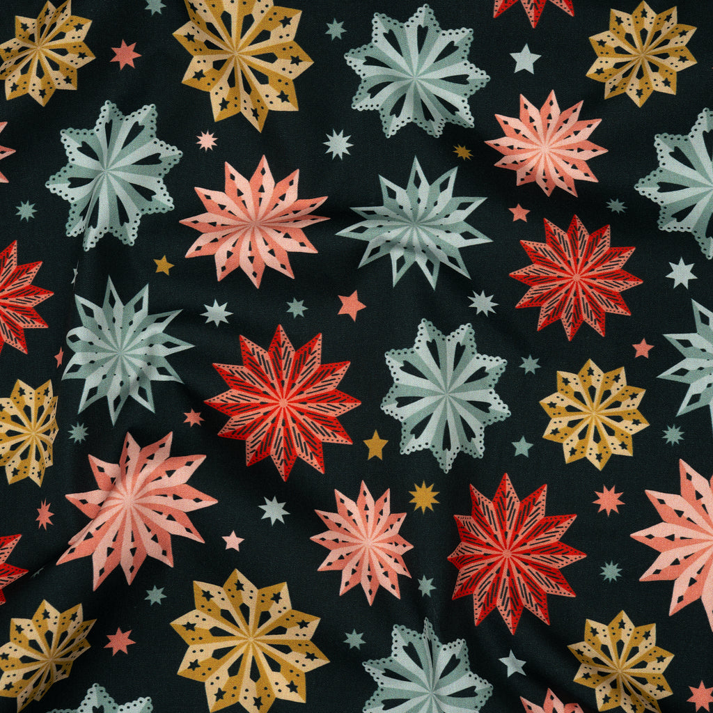 Bio Baumwolle Webware Papiersterne Bunt Dunkel