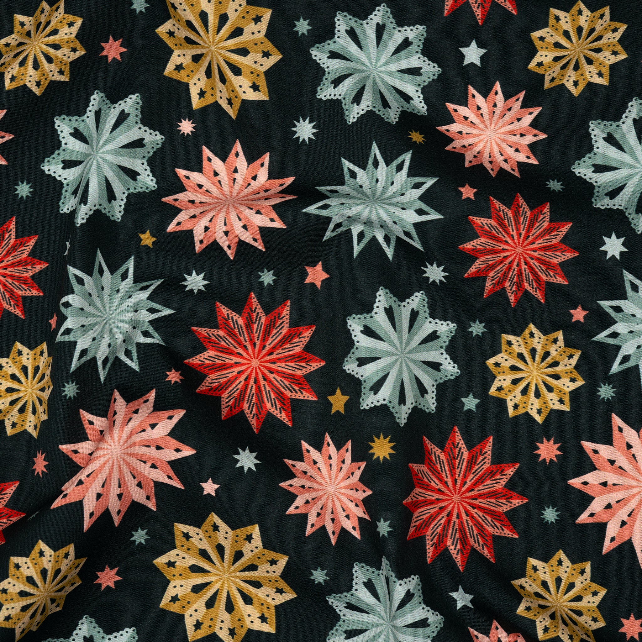 Bio Baumwolle Webware Papiersterne Bunt Dunkel