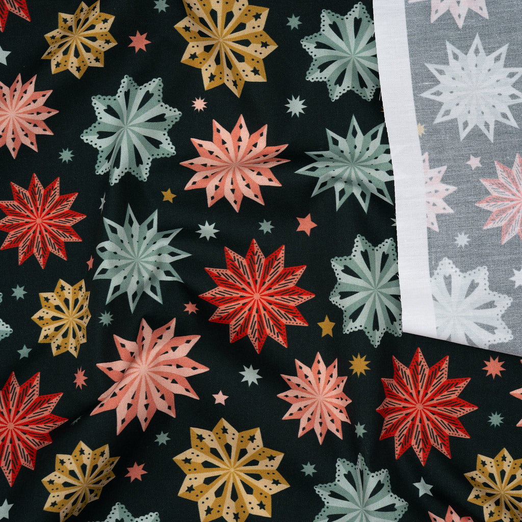 Bio Baumwolle Webware Papiersterne Bunt Dunkel