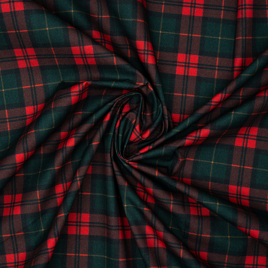 Bio Baumwolle Webware Weihnachtskaro Rot Tannengrün