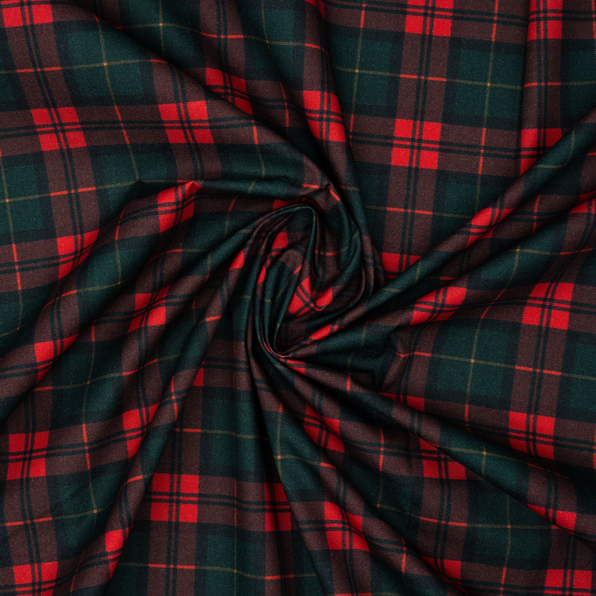 Bio Baumwolle Webware Weihnachtskaro Rot Tannengrün