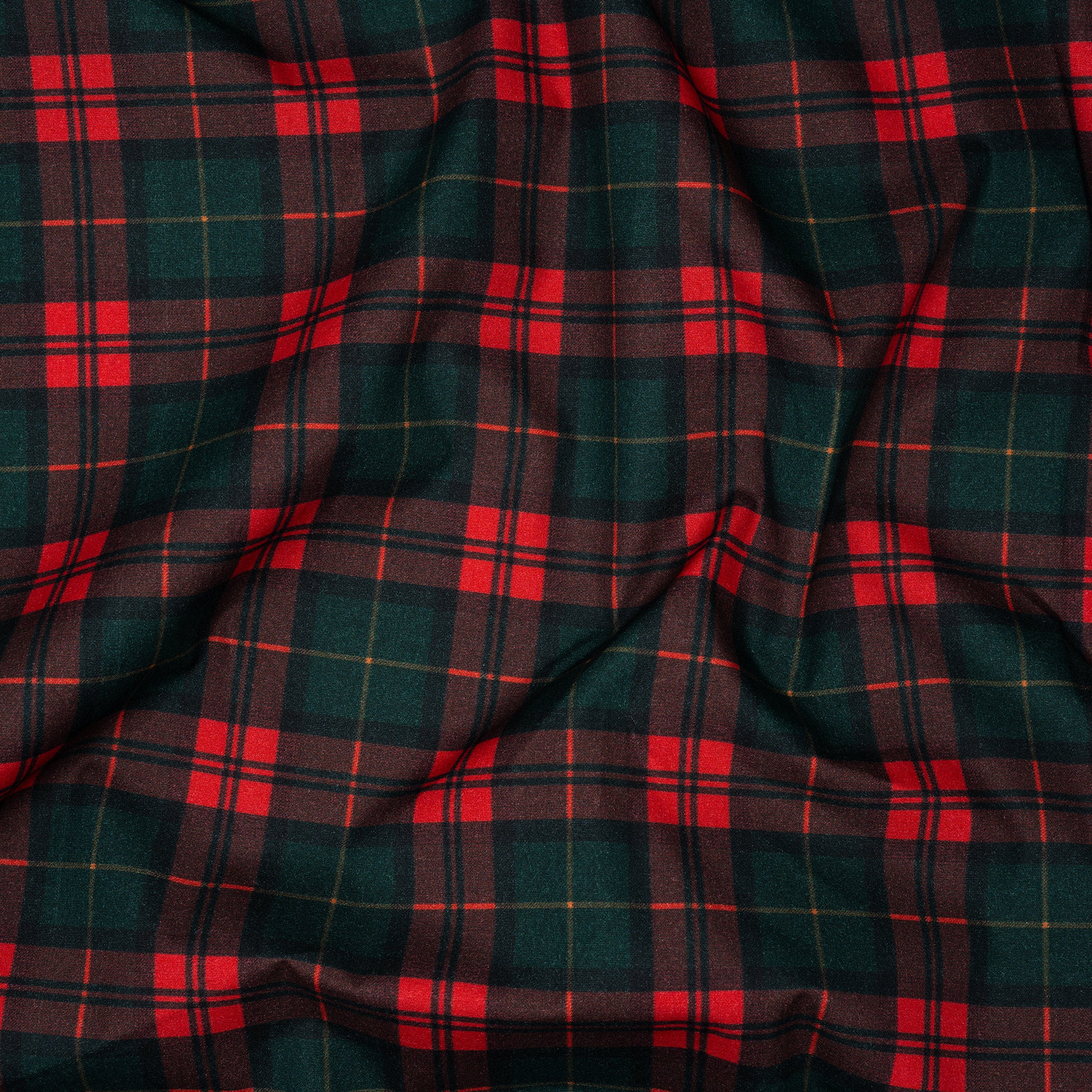 Bio Baumwolle Webware Weihnachtskaro Rot Tannengrün