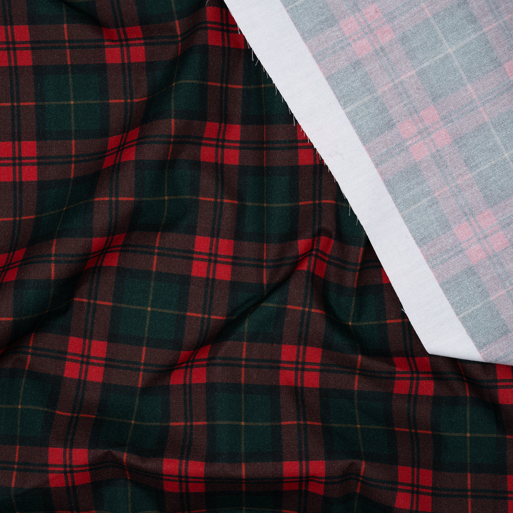 Bio Baumwolle Webware Weihnachtskaro Rot Tannengrün