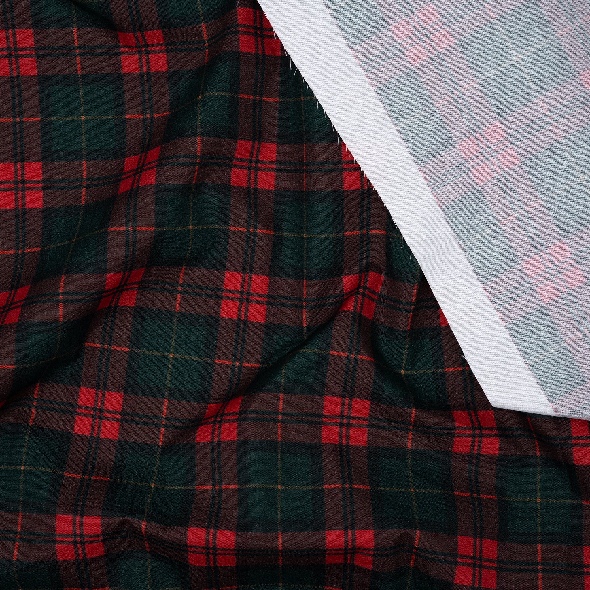 Bio Baumwolle Webware Weihnachtskaro Rot Tannengrün