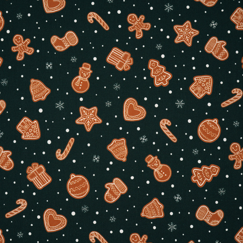 Bio Baumwolle Webware Weihnachtskekse Tannengrün