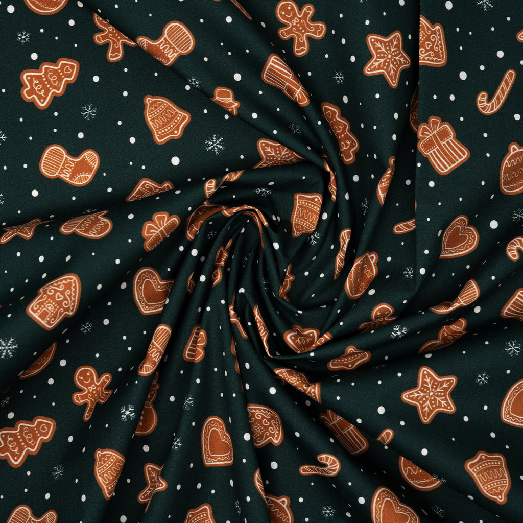 Bio Baumwolle Webware Weihnachtskekse Tannengrün