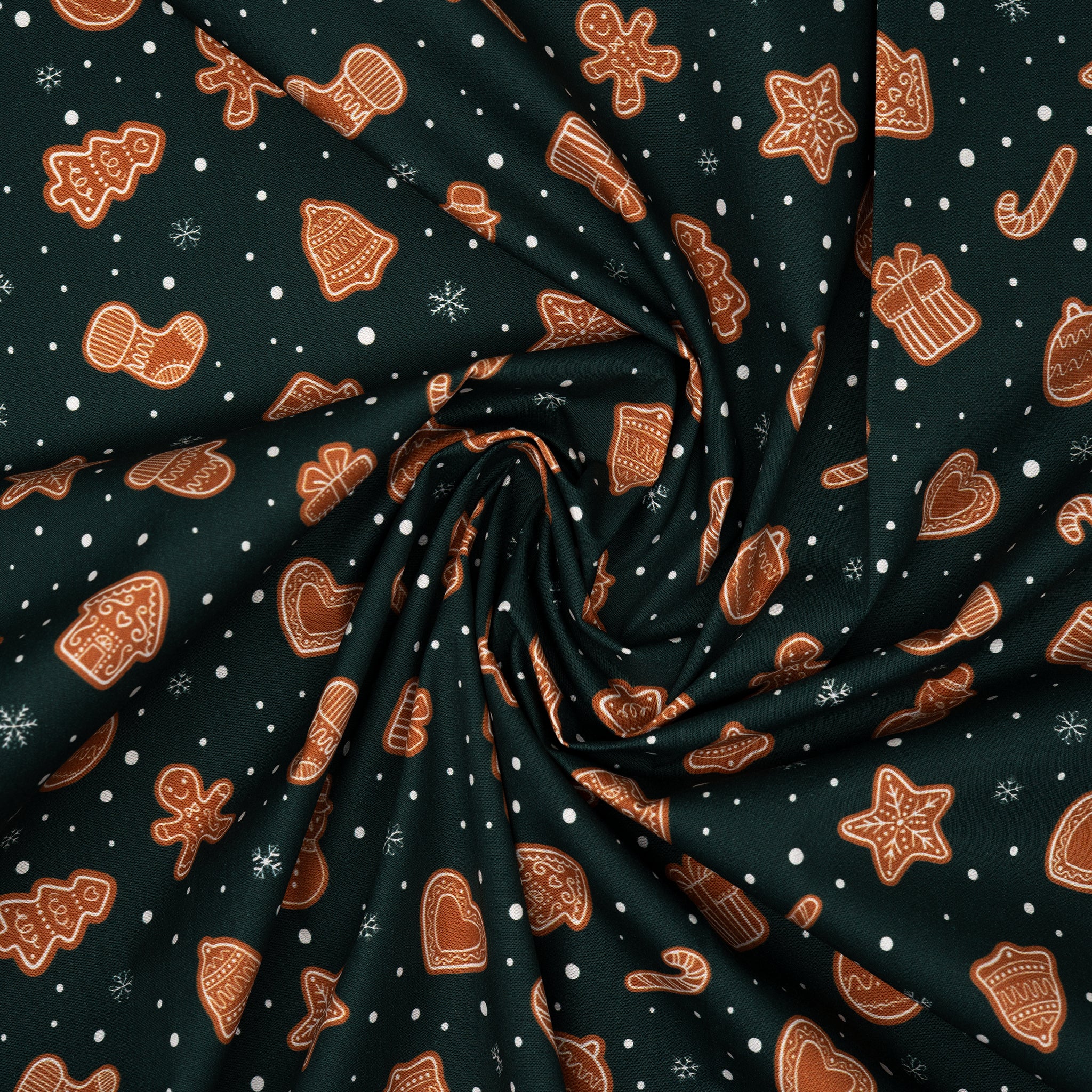 Bio Baumwolle Webware Weihnachtskekse Tannengrün