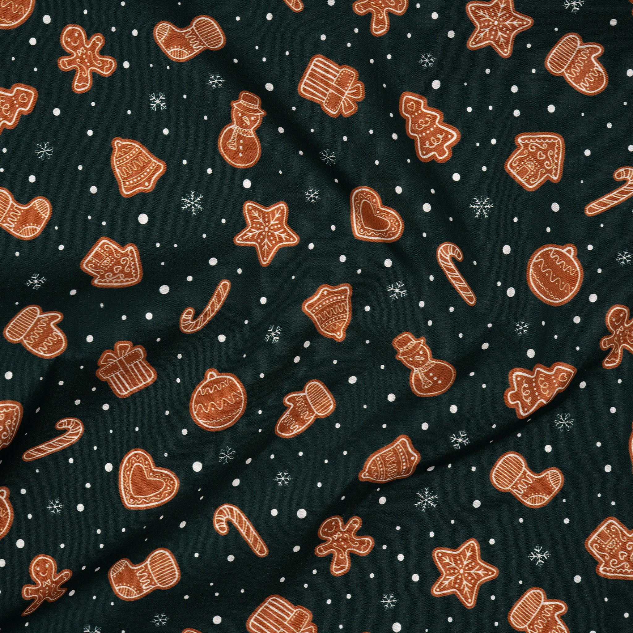 Bio Baumwolle Webware Weihnachtskekse Tannengrün