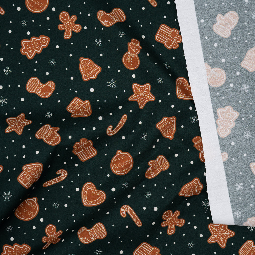 Bio Baumwolle Webware Weihnachtskekse Tannengrün