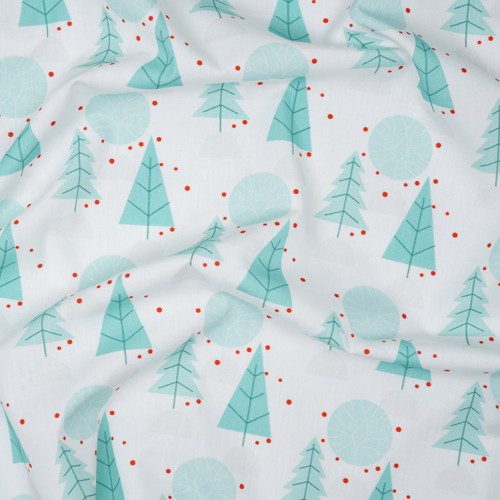 Bio Baumwolle Webware Winterwald Weiß