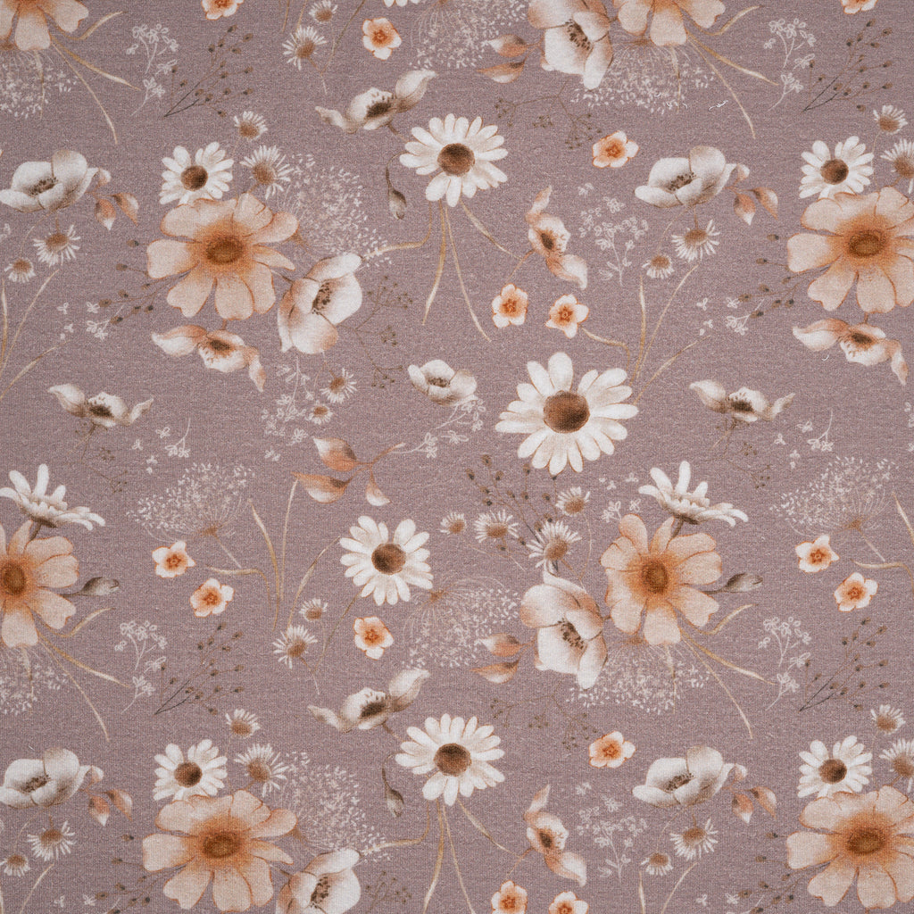 Bio French Terry Aquarell Wild Flowers Taupe