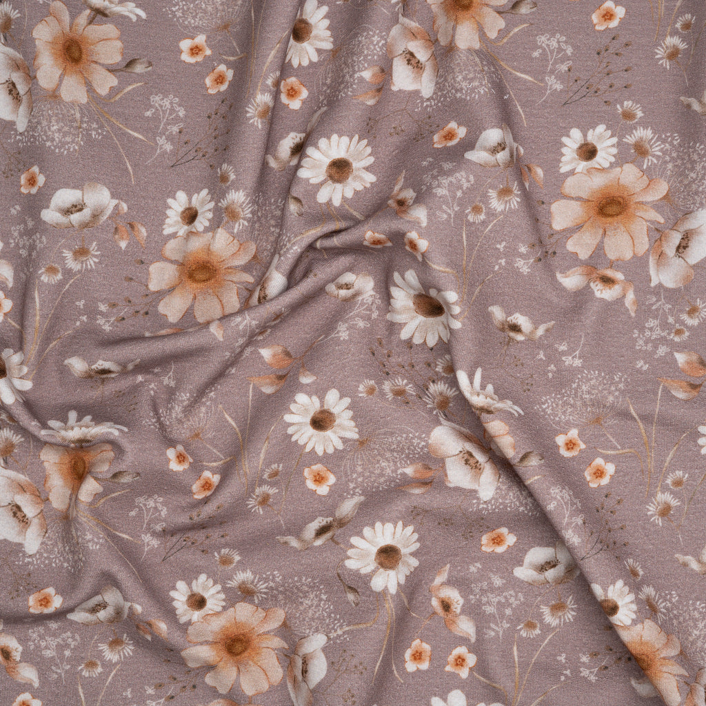 Bio French Terry Aquarell Wild Flowers Taupe
