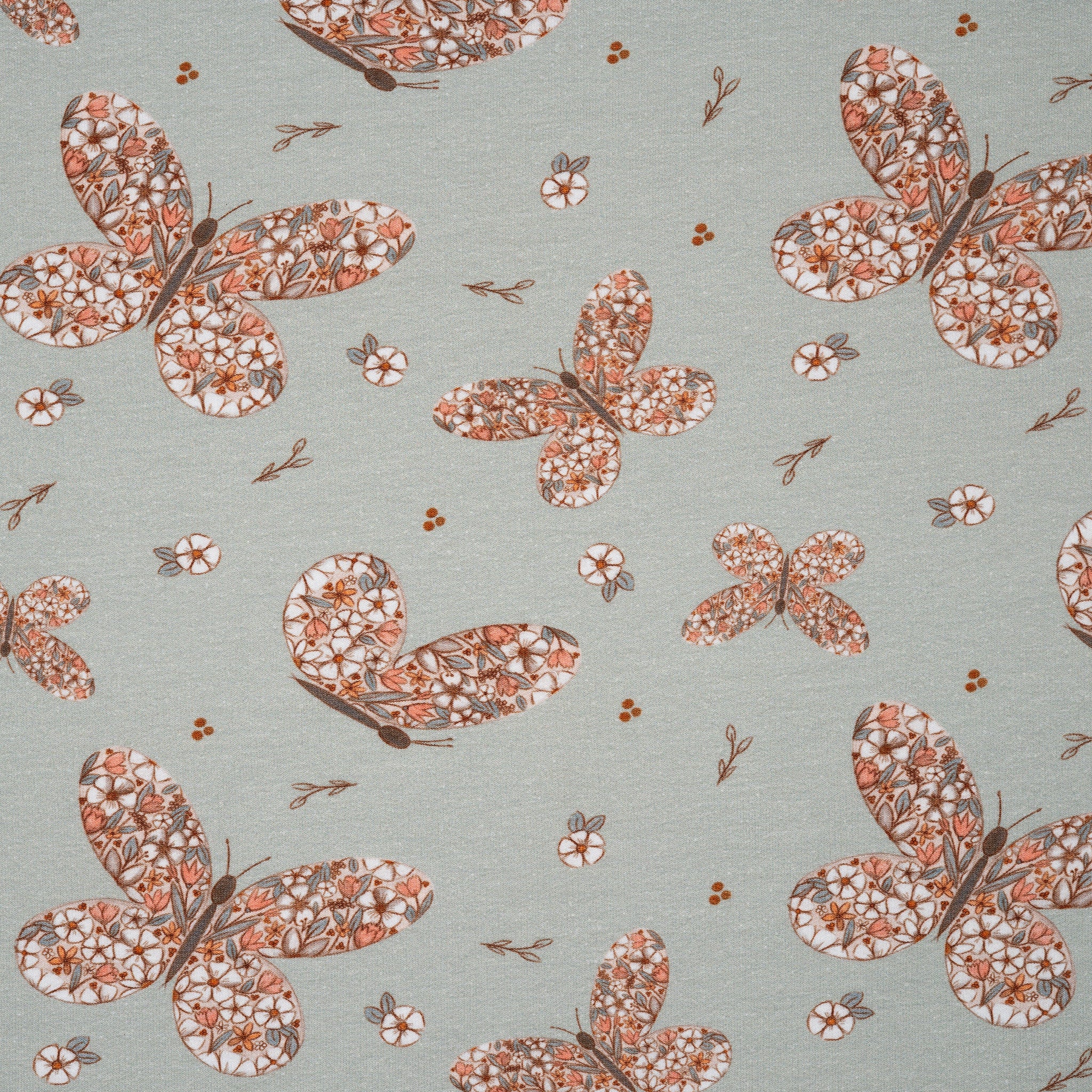 Bio French Terry Blumen-Schmetterlinge Mint