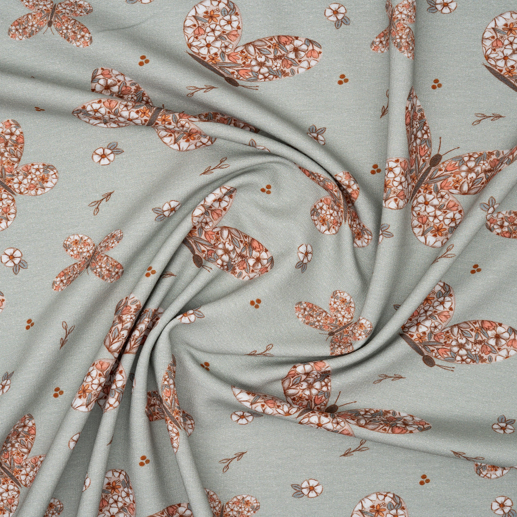 Bio French Terry Blumen-Schmetterlinge Mint