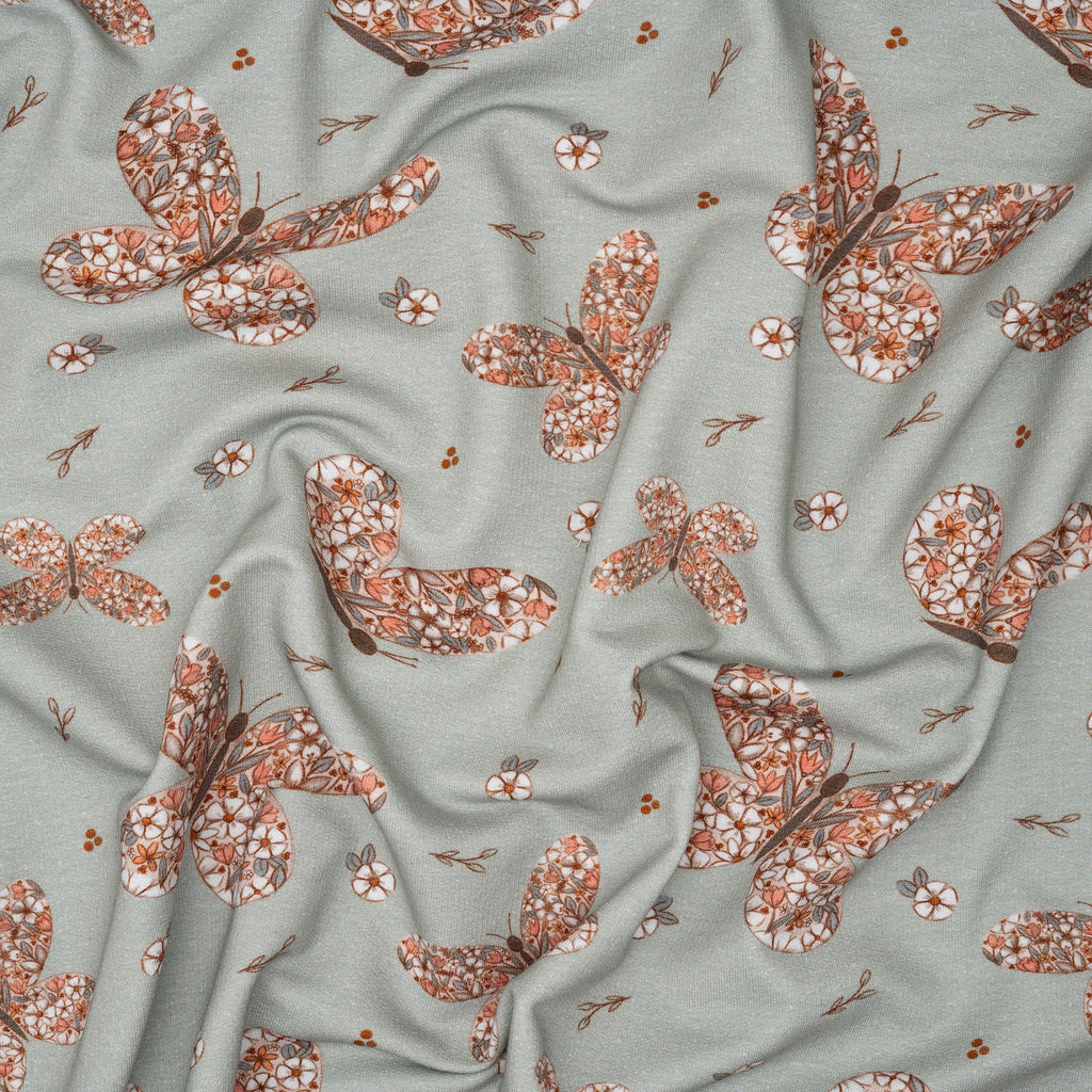 Bio French Terry Blumen-Schmetterlinge Mint