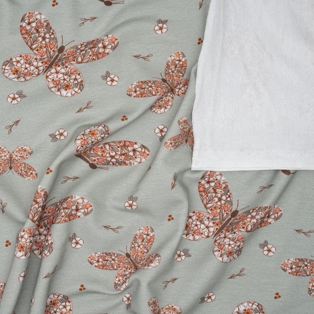 Bio French Terry Blumen-Schmetterlinge Mint