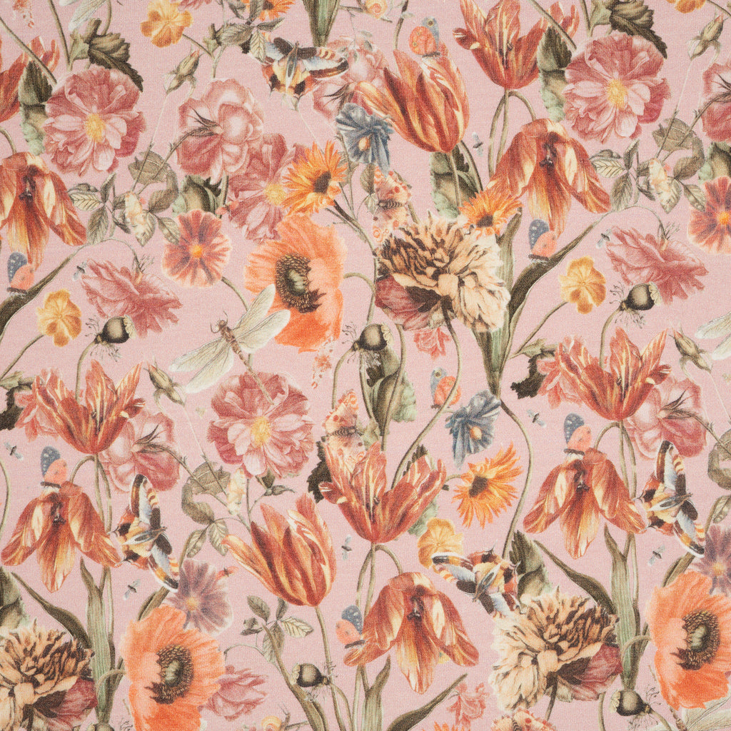 Bio French Terry Große Blumenwiese Nude Orange Grün | Stoffwerk