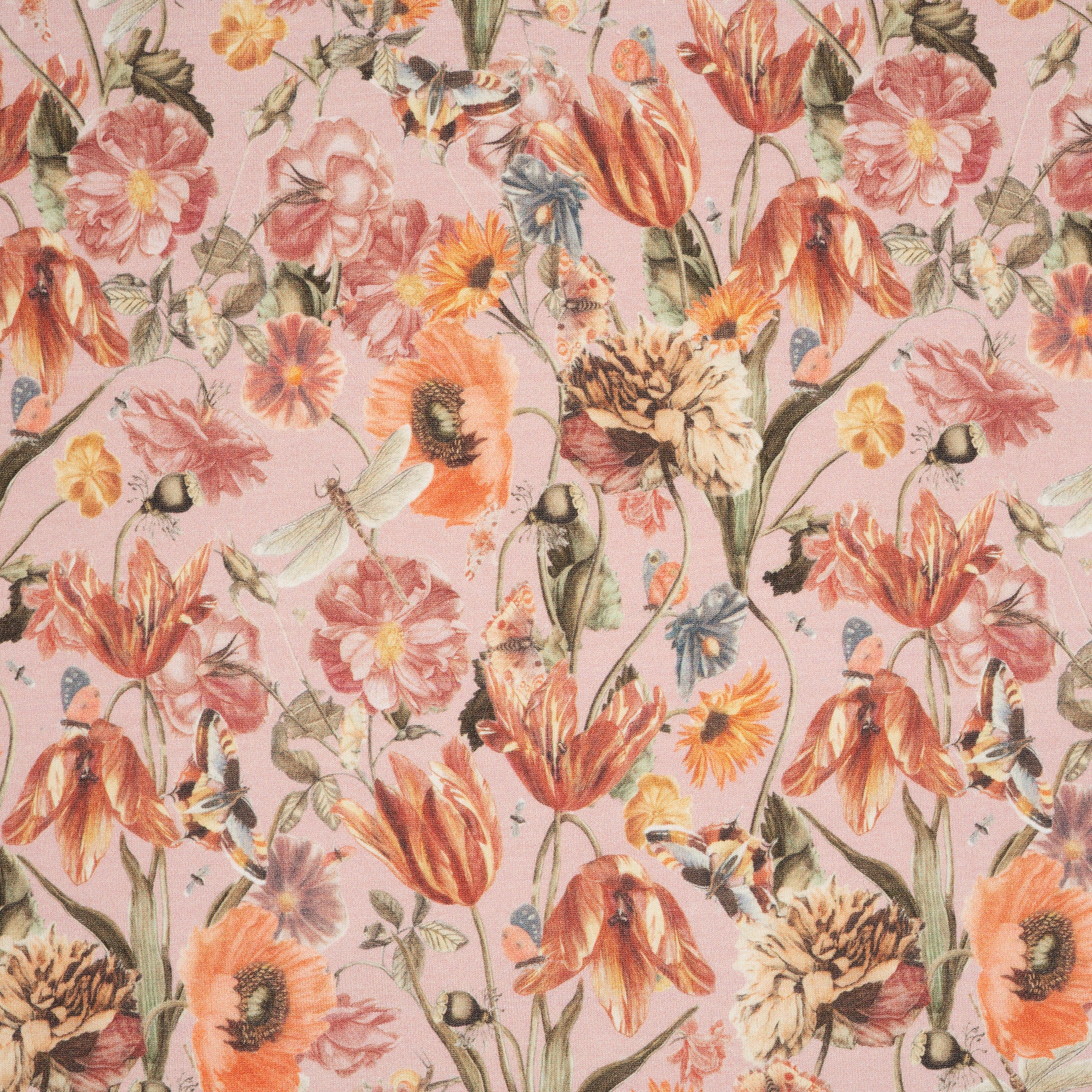 Bio French Terry Große Blumenwiese Nude Orange Grün | Stoffwerk