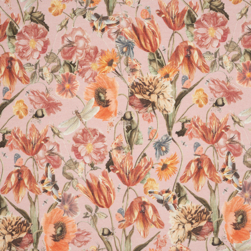 Bio French Terry Große Blumenwiese Nude Orange Grün