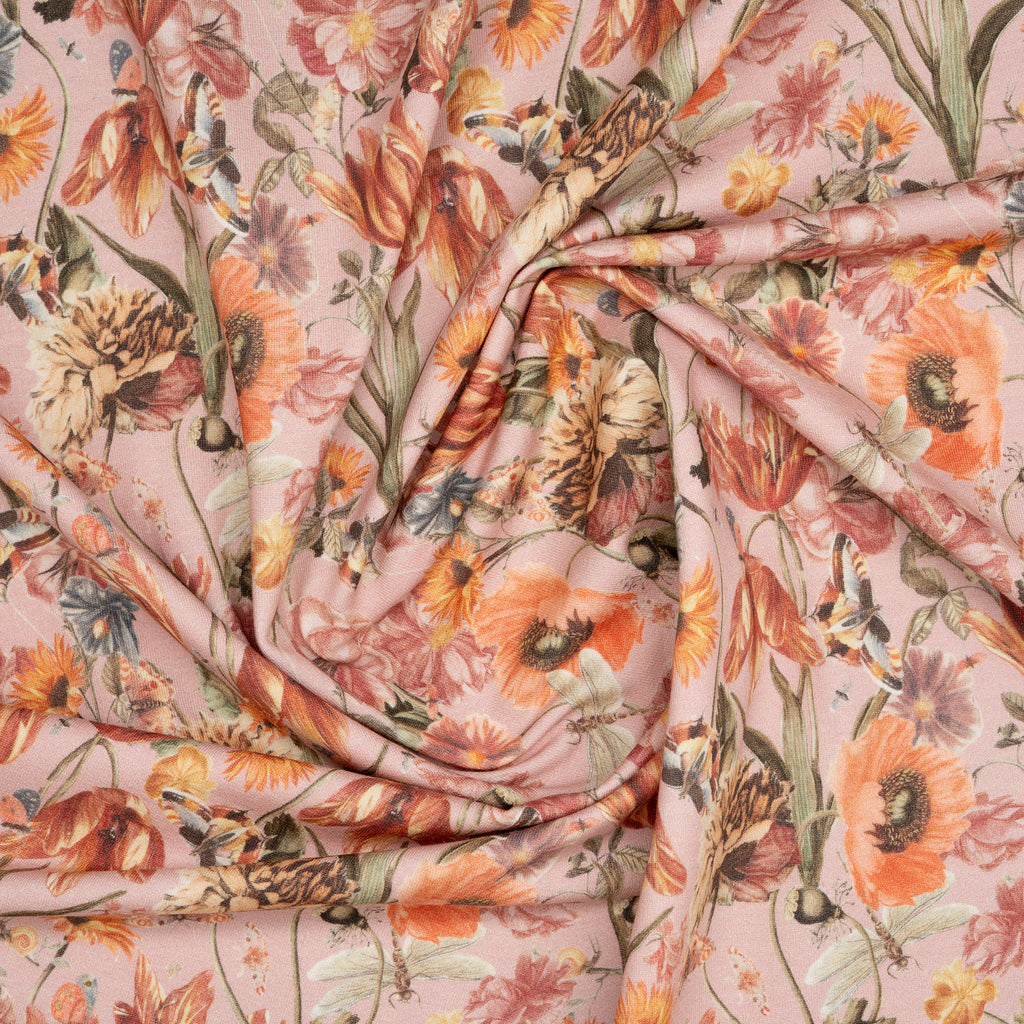 Bio French Terry Große Blumenwiese Nude Orange Grün | Stoffwerk