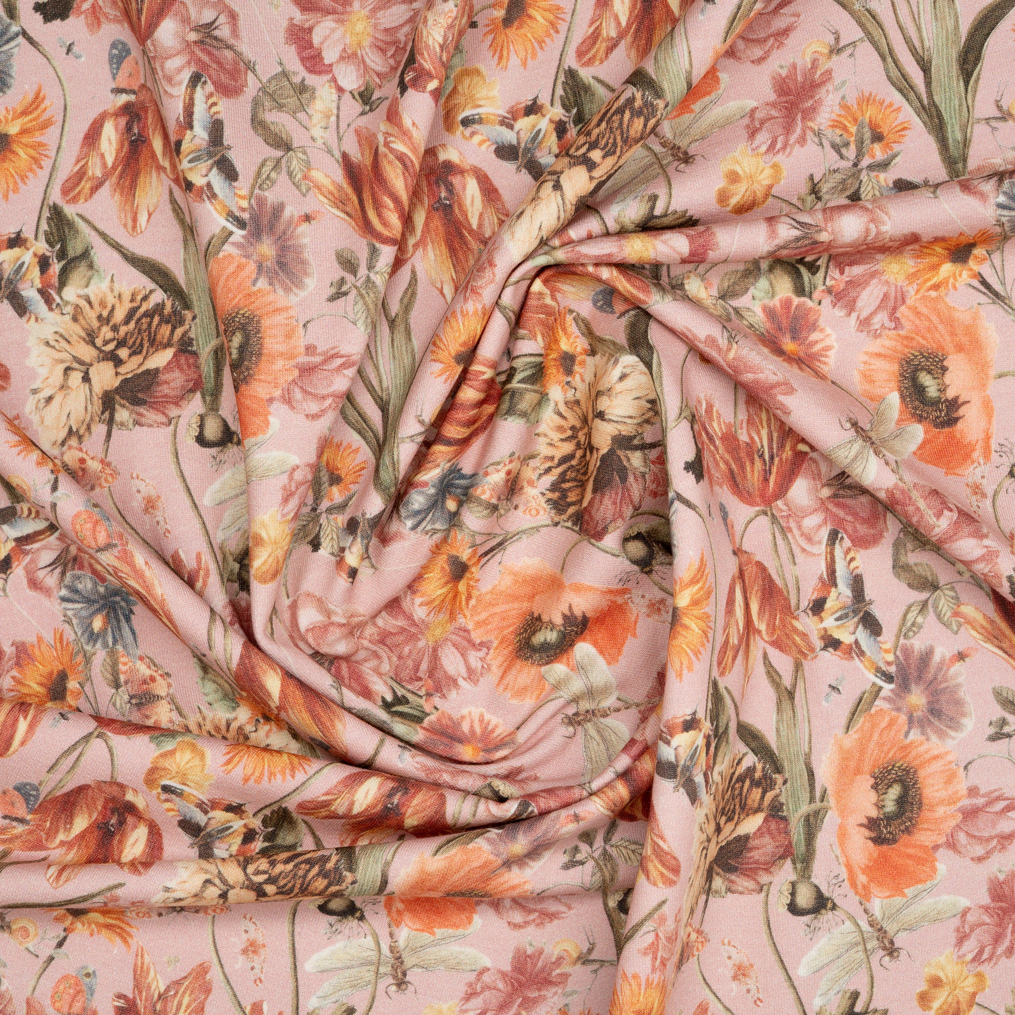 Bio French Terry Große Blumenwiese Nude Orange Grün | Stoffwerk