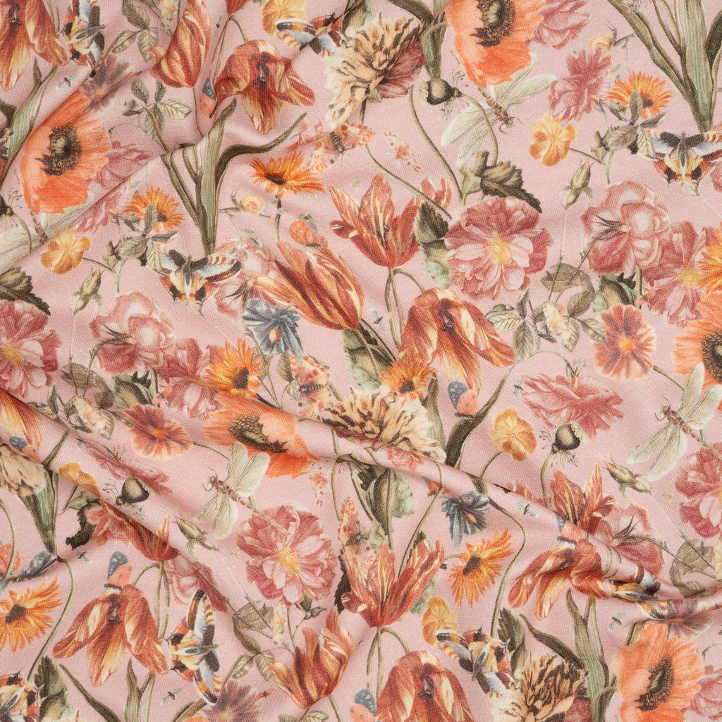Bio French Terry Große Blumenwiese Nude Orange Grün | Stoffwerk