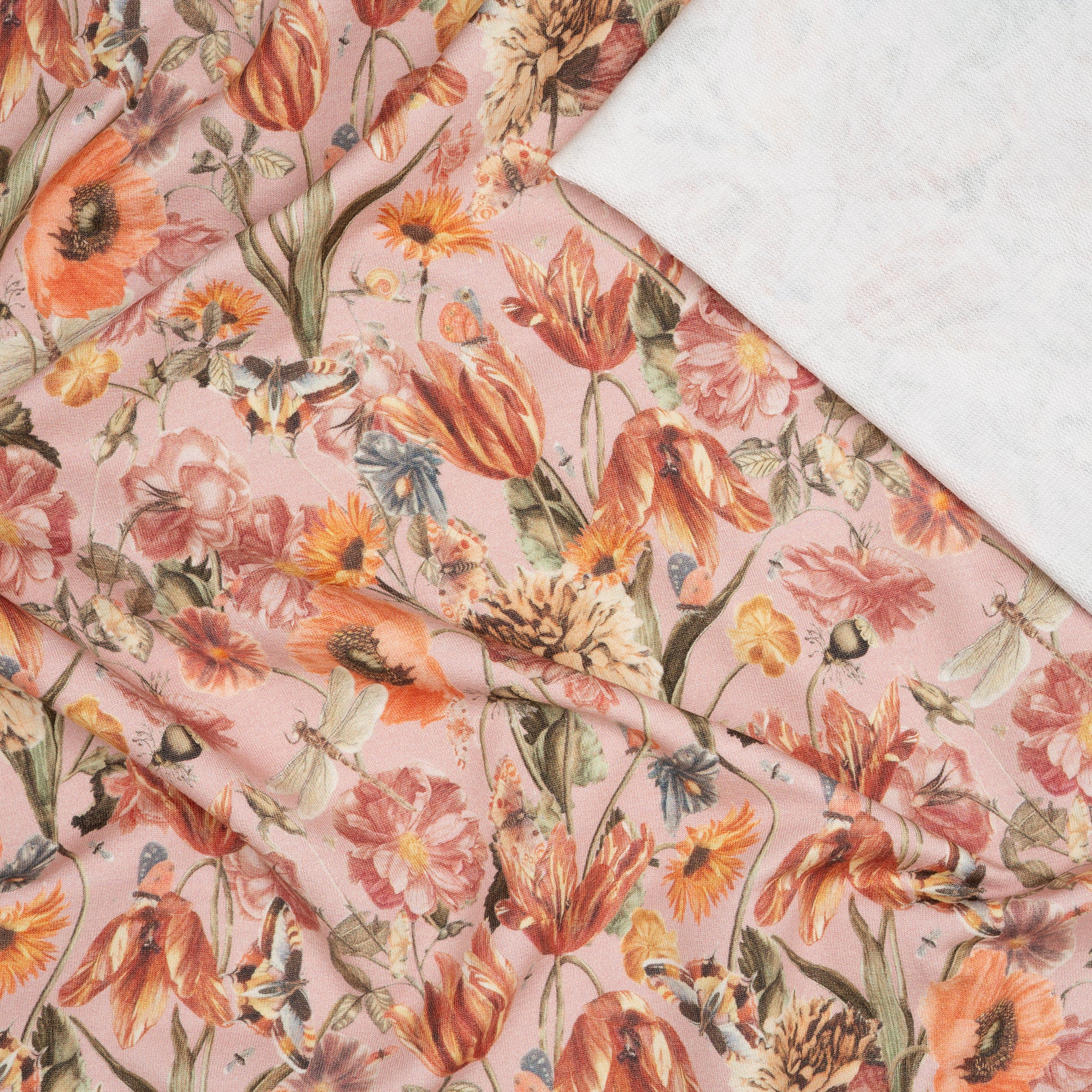 Bio French Terry Große Blumenwiese Nude Orange Grün | Stoffwerk