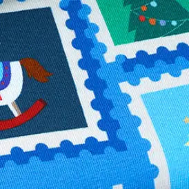 Bio French Terry Hamburger Liebe Christmas on Stamps hellblau