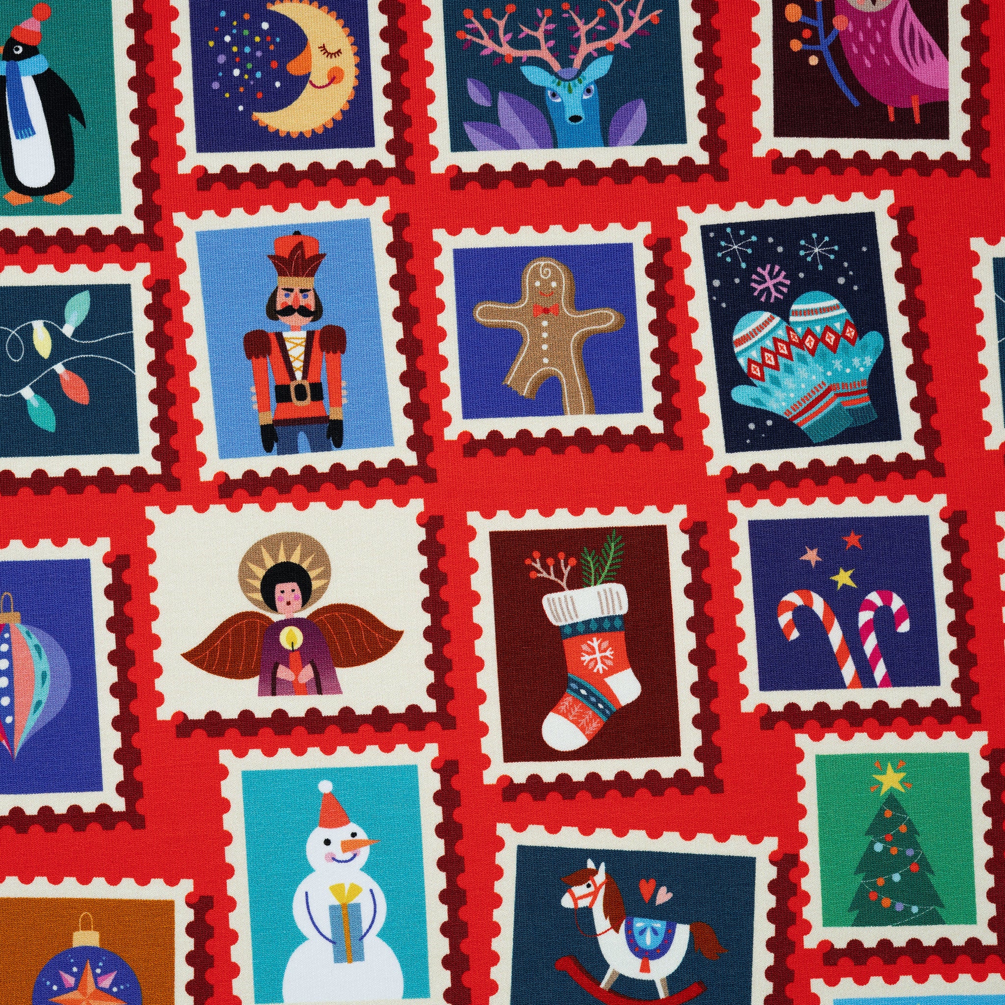 Bio French Terry Hamburger Liebe Christmas On Stamps Rot | Stoffwerk