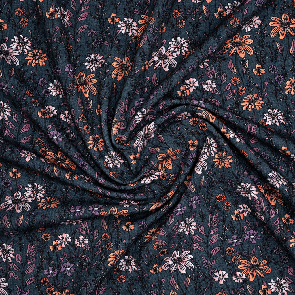 Bio French Terry Wild Flowers Petrol