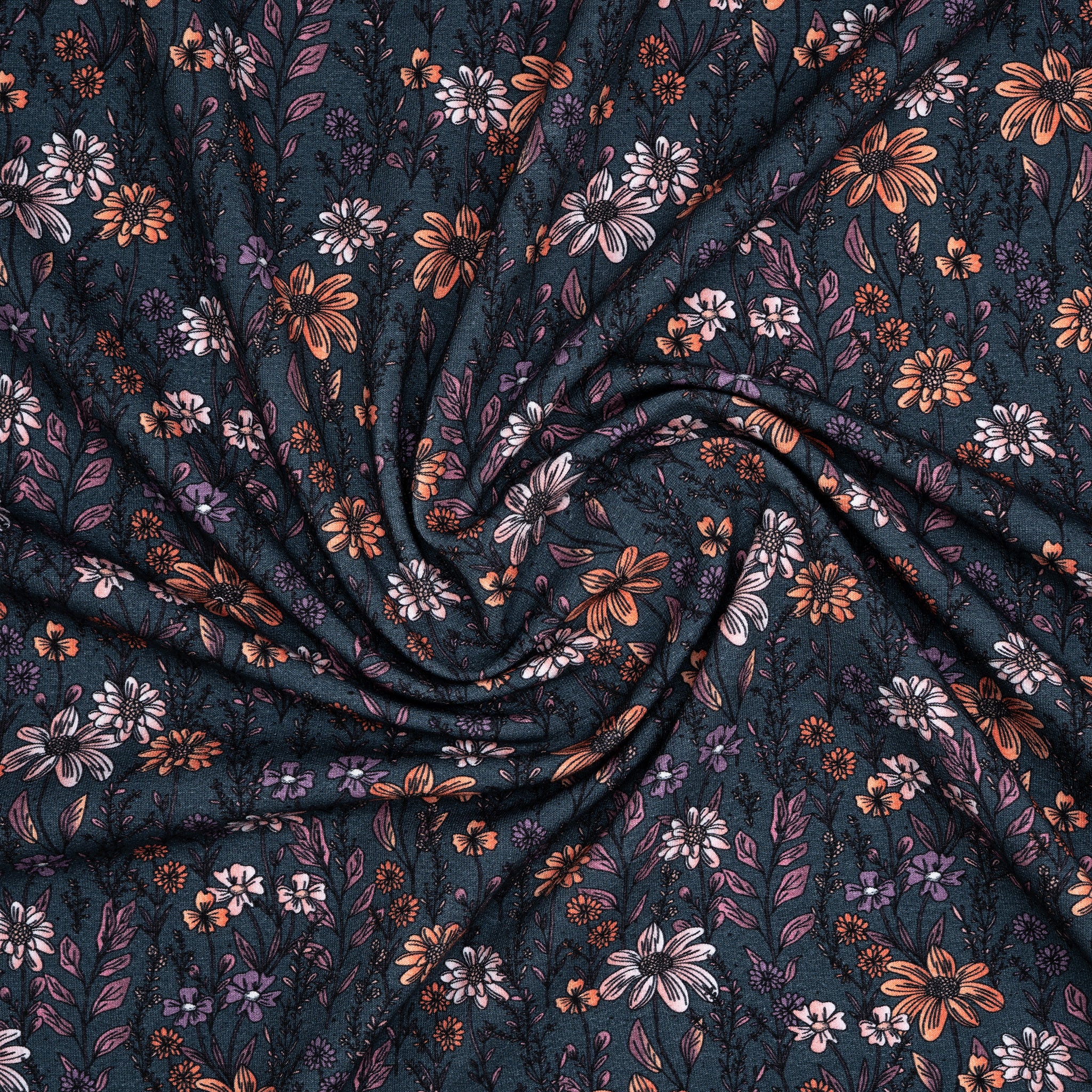 Bio French Terry Wild Flowers Petrol