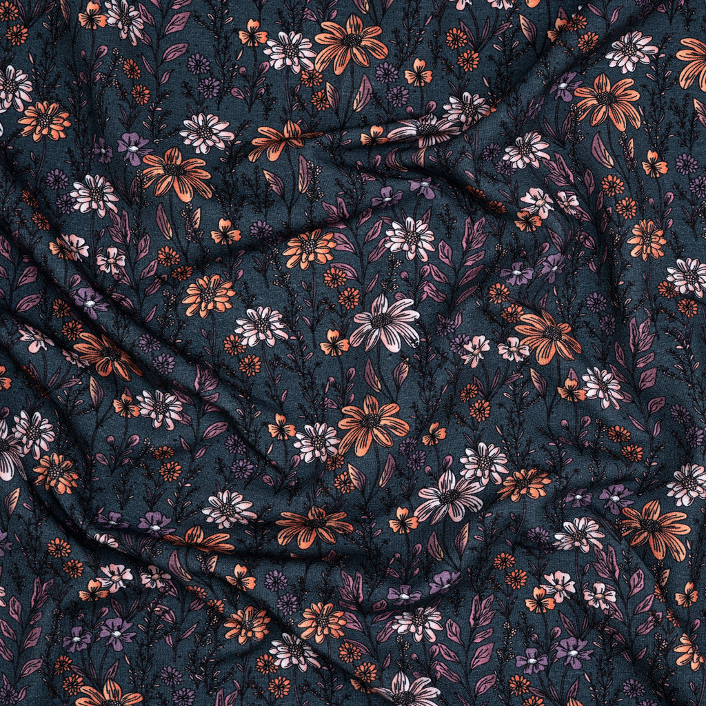 Bio French Terry Wild Flowers Petrol