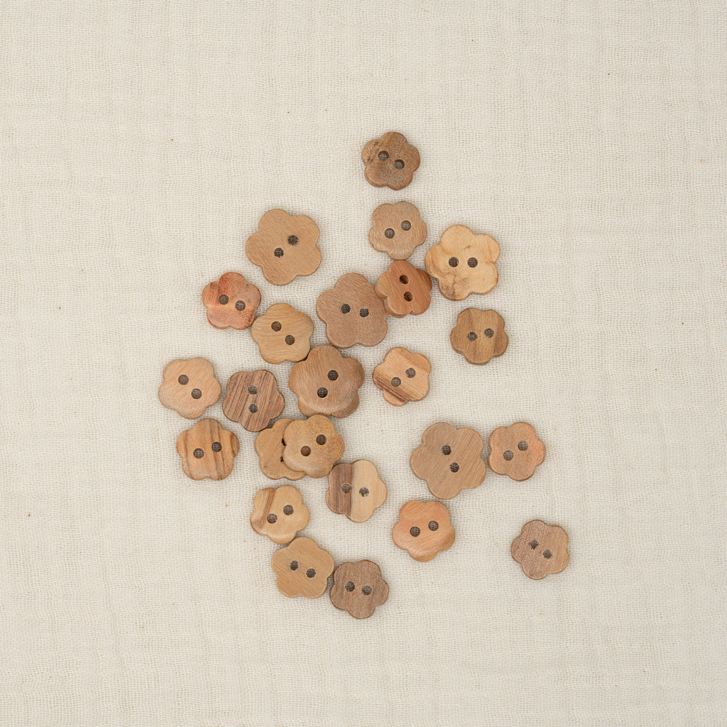 Bio Holzknopf Olive Blume Naturbraun