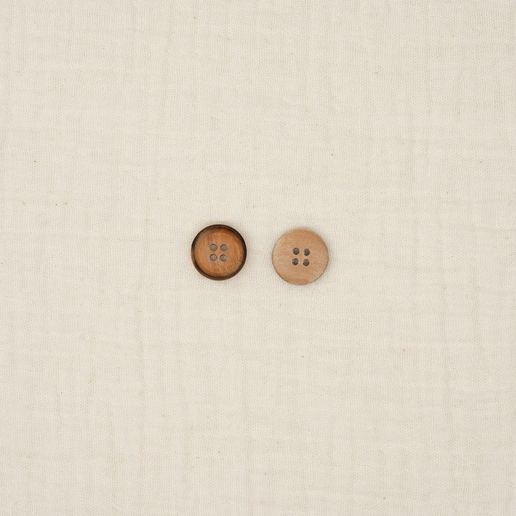 Bio Holzknopf Olive Naturbraun Gebrannter Rand Geschüsselt (15 mm)