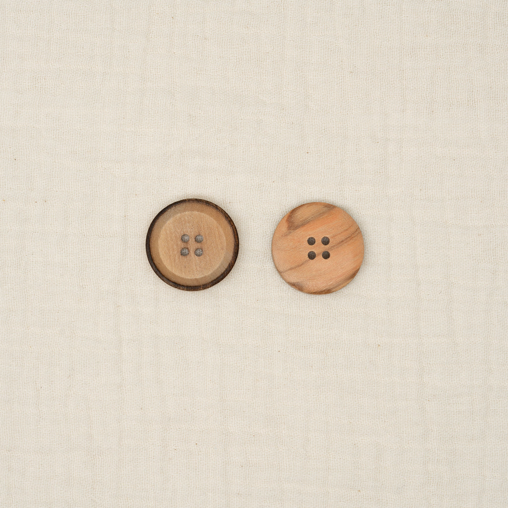 Bio Holzknopf Olive Naturbraun Gebrannter Rand Geschüsselt (25 mm)
