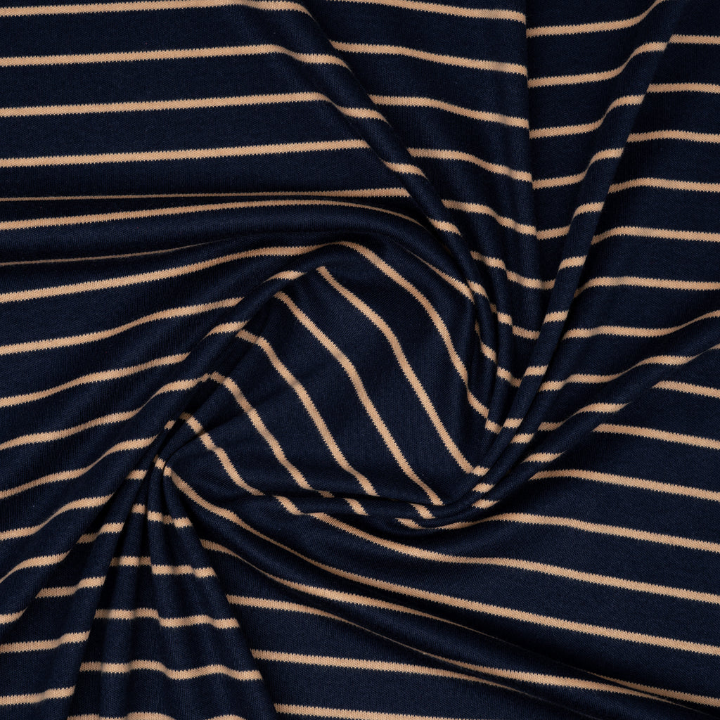 Bio Interlock Streifen Navy Taupe | Stoffwerk