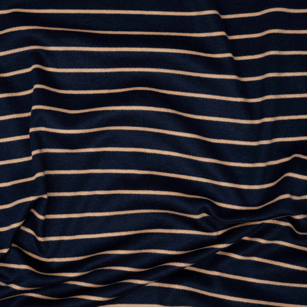 Bio Interlock Streifen Navy Taupe | Stoffwerk