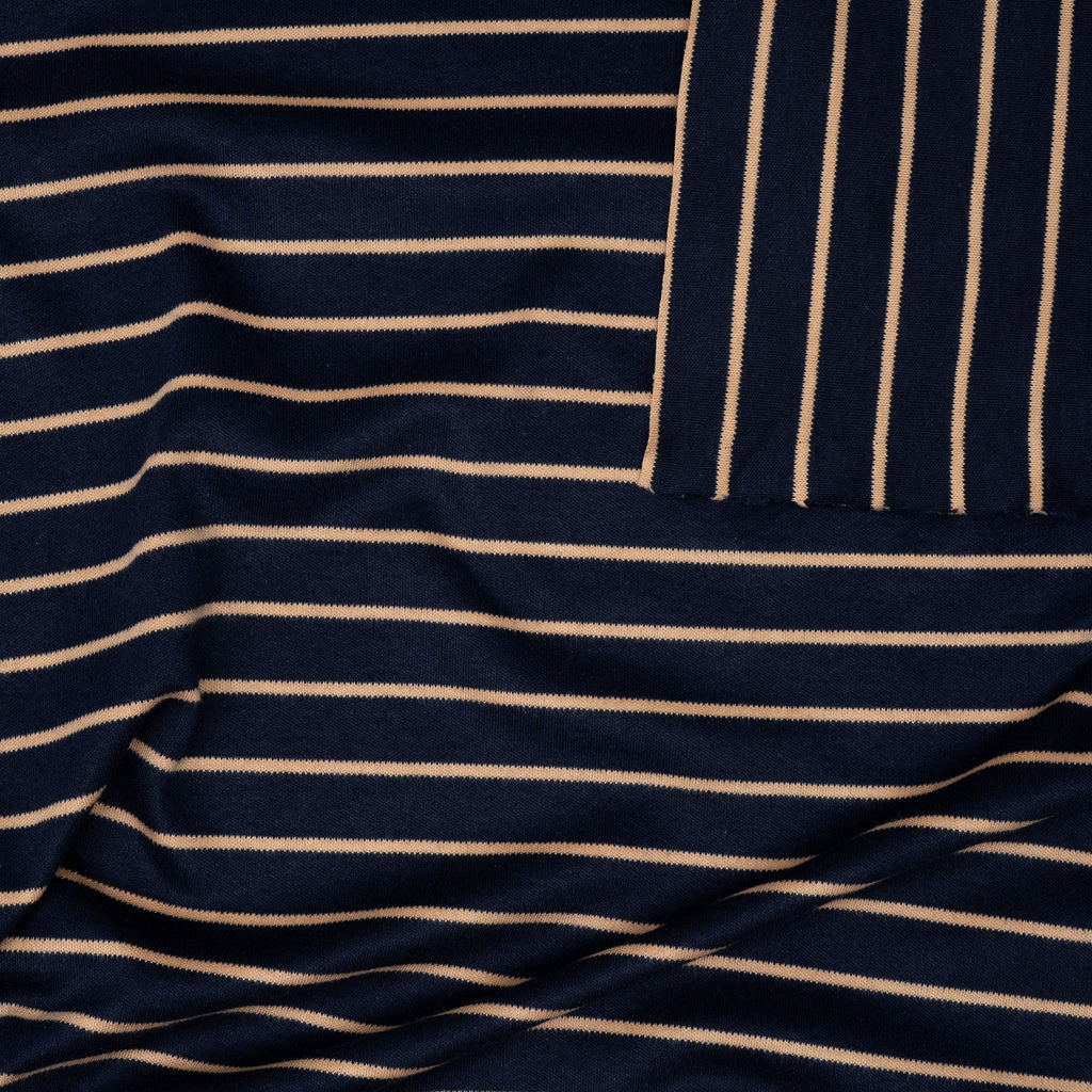 Bio Interlock Streifen Navy Taupe | Stoffwerk