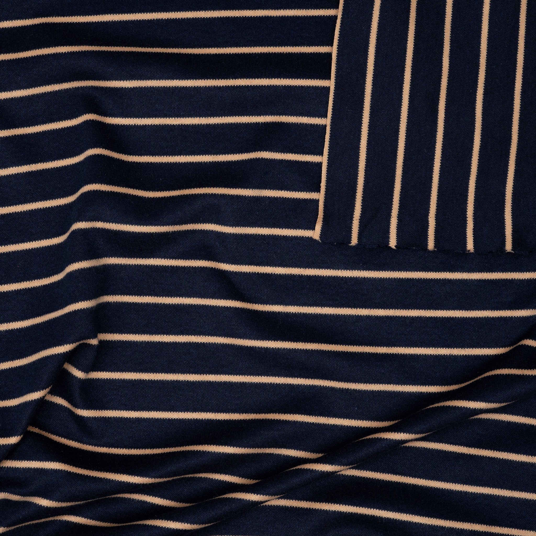 Bio Interlock Streifen Navy Taupe | Stoffwerk