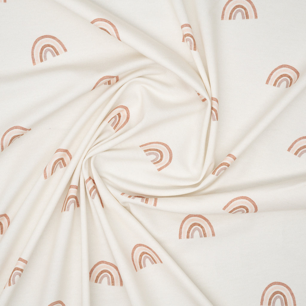 Bio Jersey Aquarell Regenbogen Creme Braun | Stoffwerk