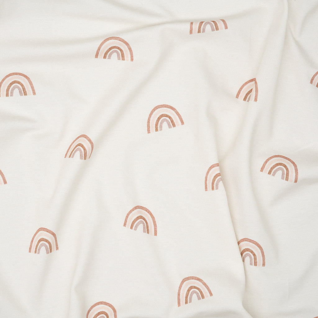 Bio Jersey Aquarell Regenbogen Creme Braun | Stoffwerk