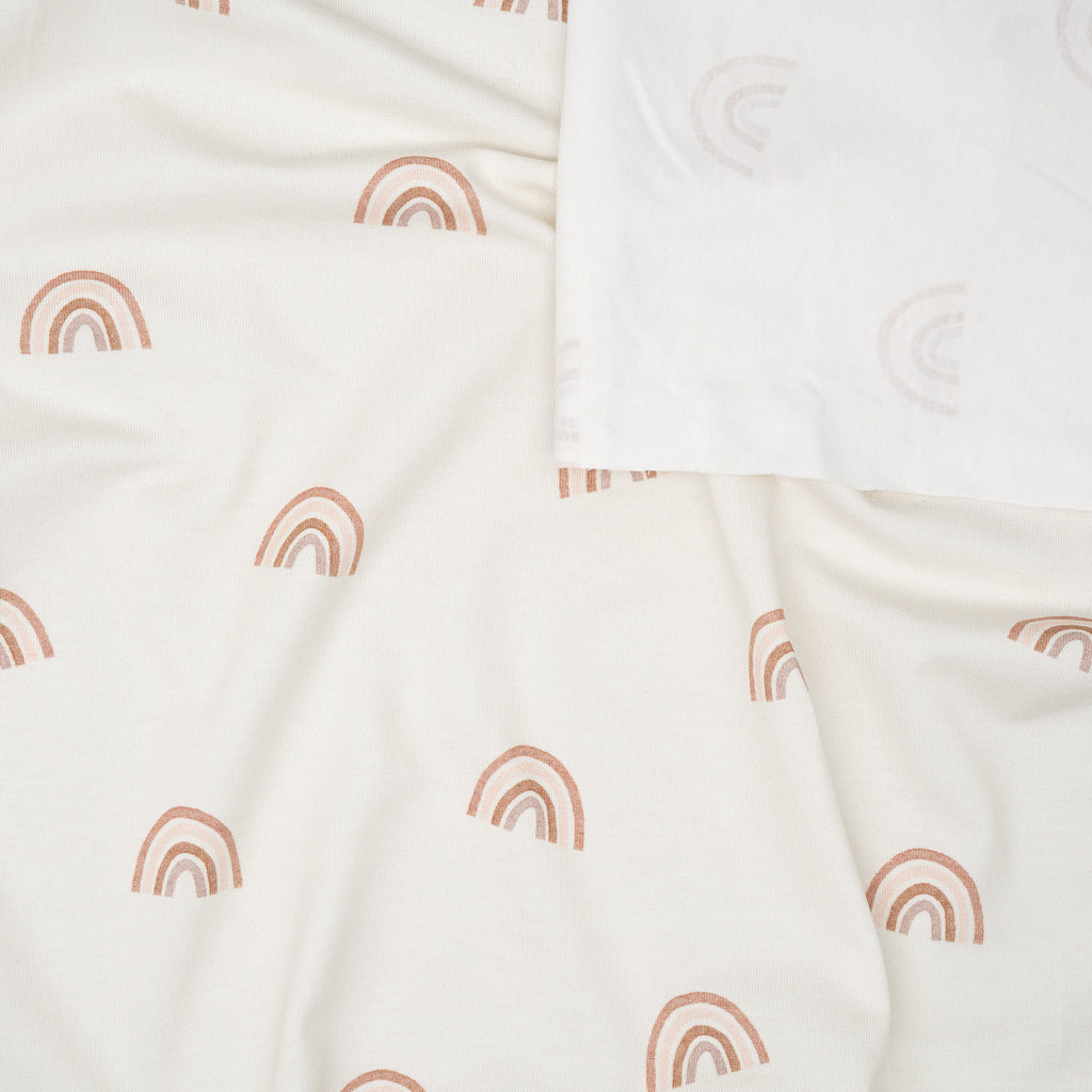 Bio Jersey Aquarell Regenbogen Creme Braun | Stoffwerk